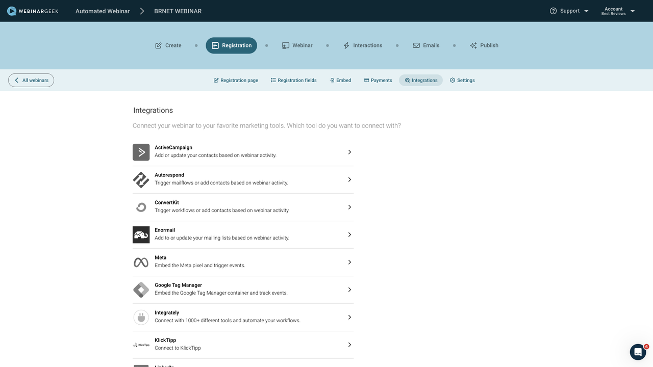 WebinarGeek integrations