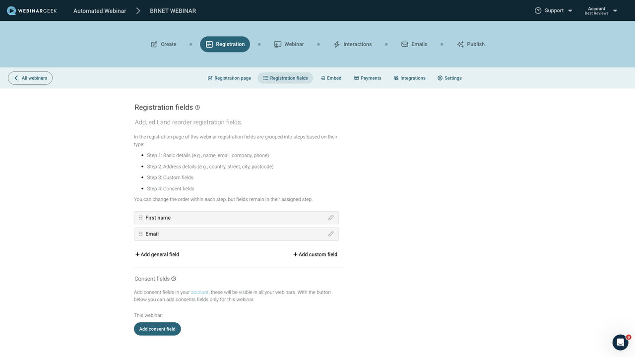 WebinarGeek registration fields