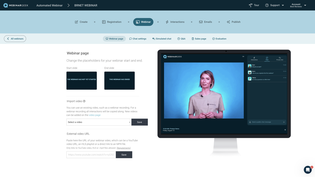 WebinarGeek webinar page options