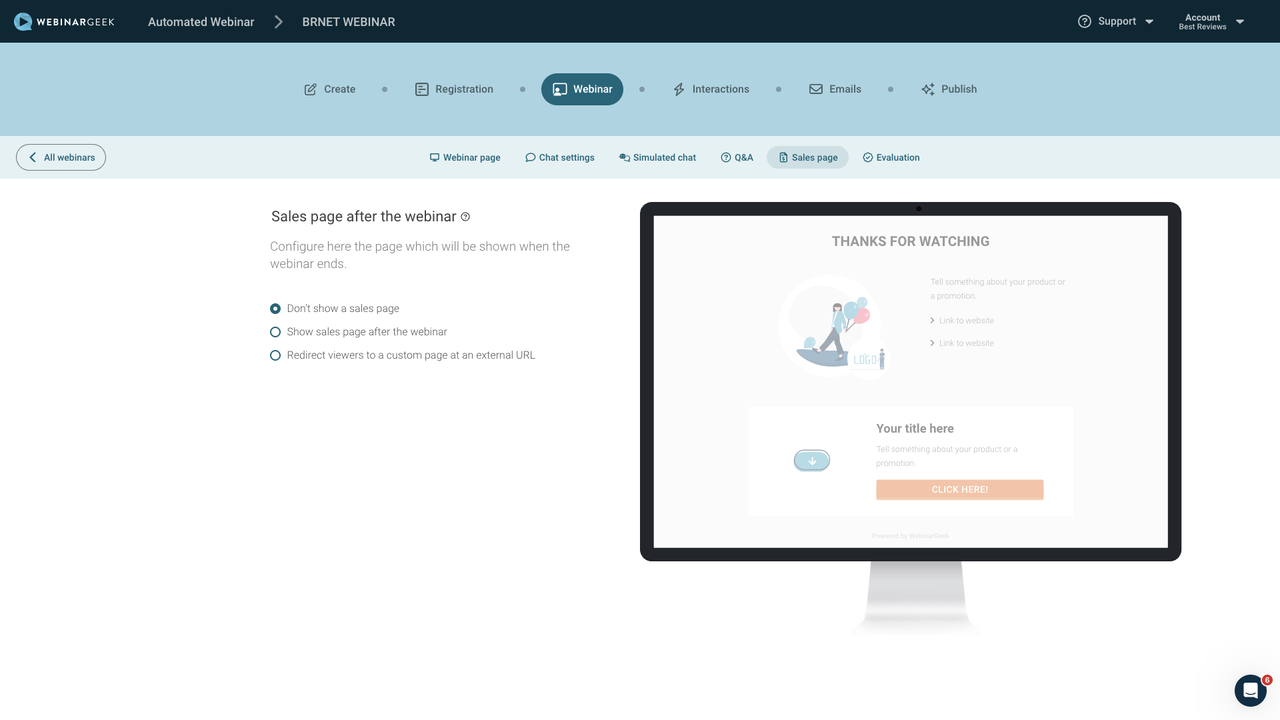 WebinarGeek webinar sales page
