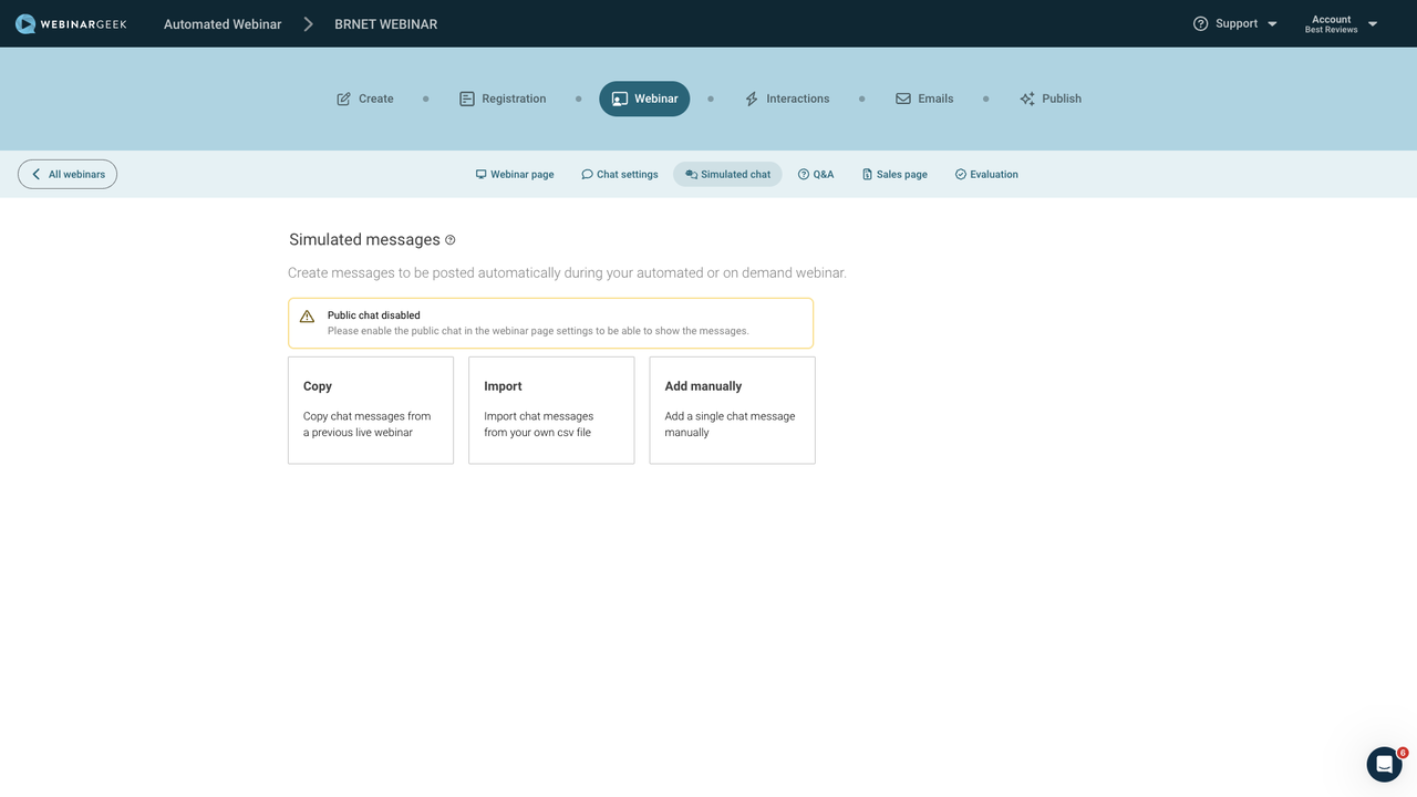 WebinarGeek webinar simulated chat