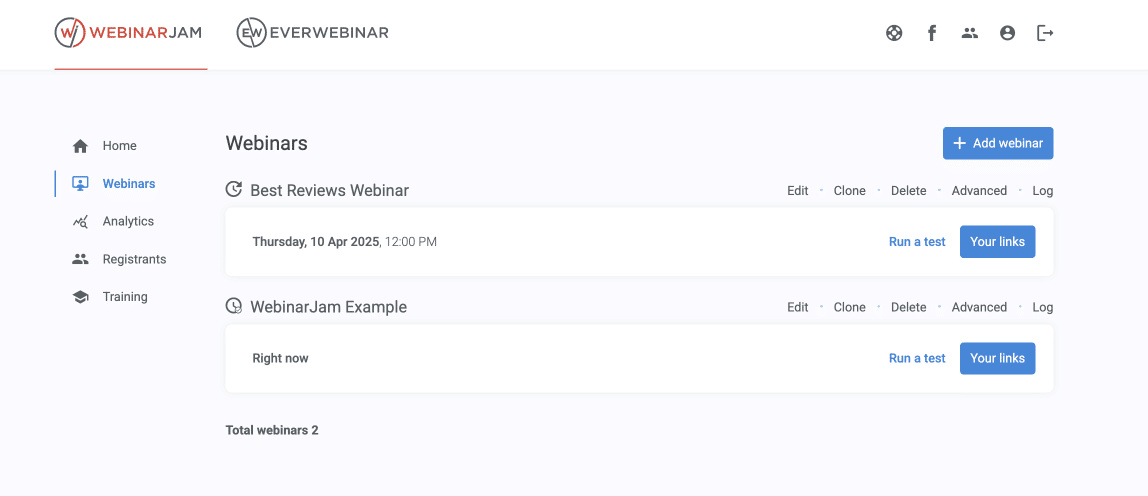 WebinarJam dashboard