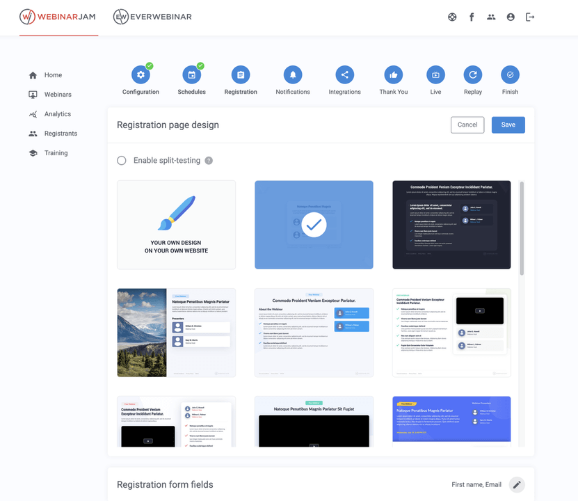 WebinarJam registration page templates