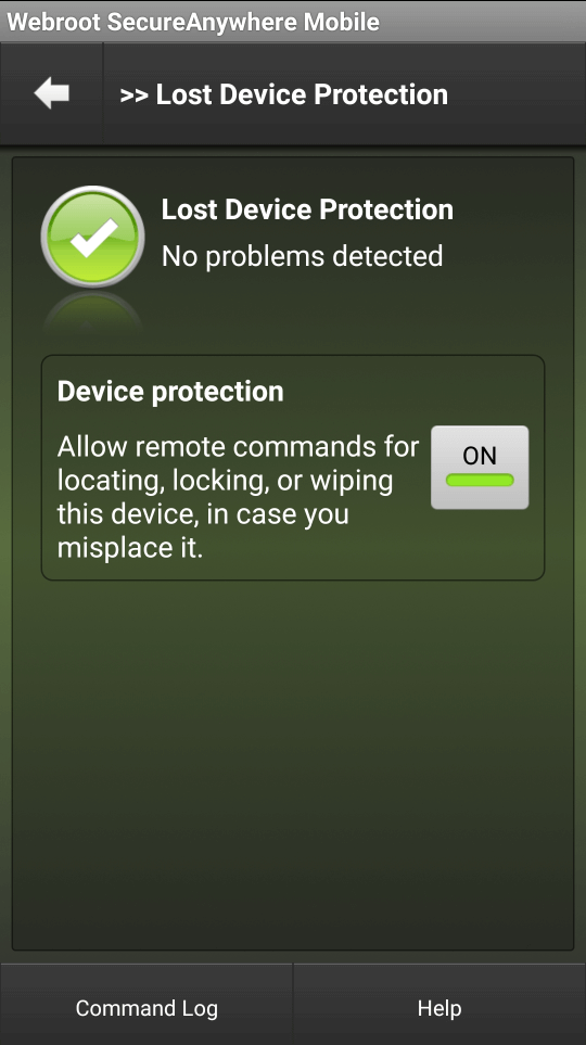 Lost device protection in Webroot SecureAnywhere Mobile