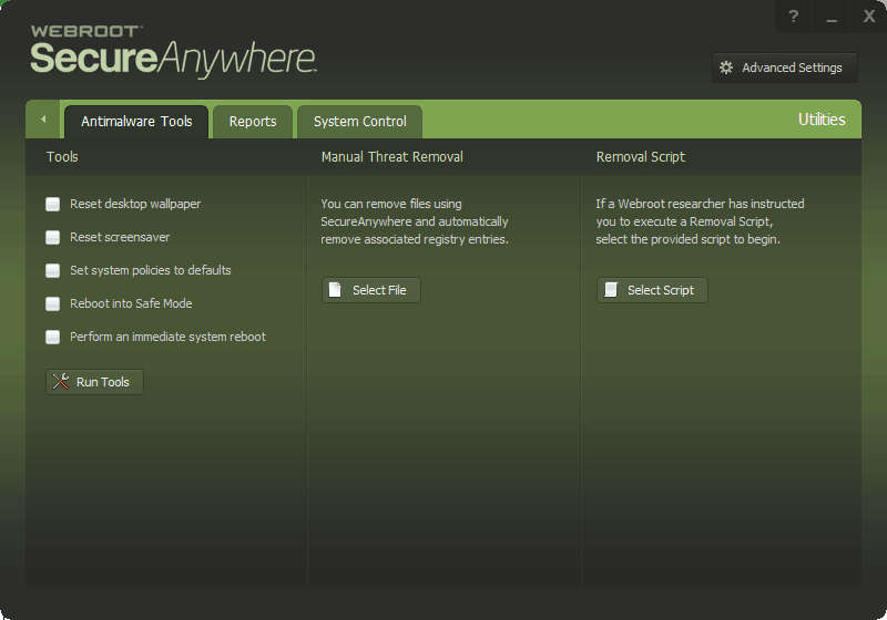 Webroot's antimalware tools