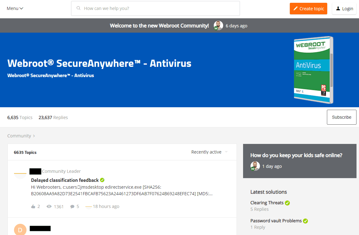 Webroot's forums