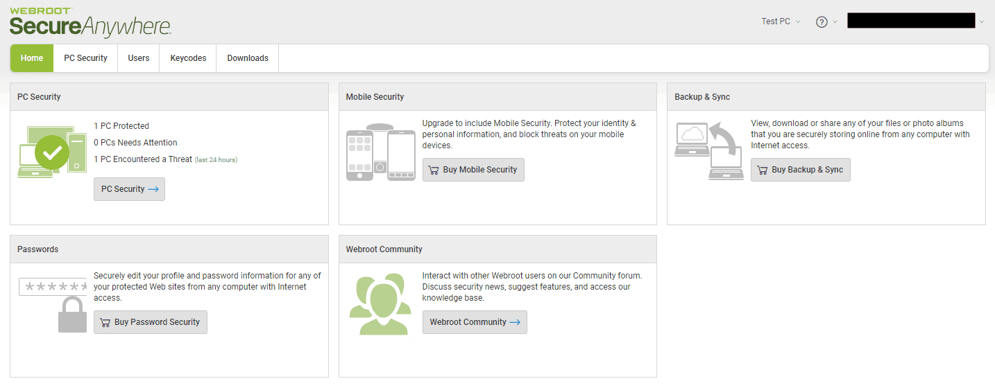 Web console for Webroot SecureAnywhere