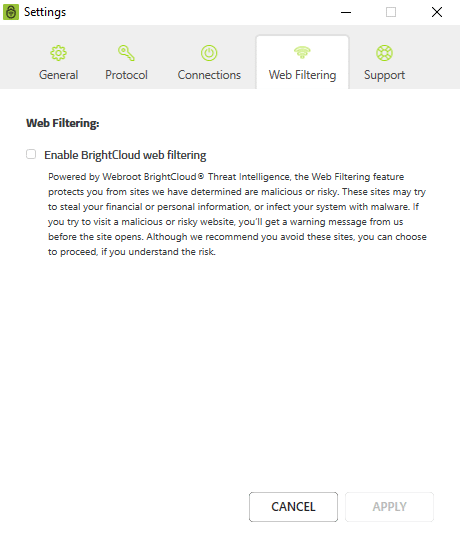 Webroot Wifi Security Settings Web Filtering
