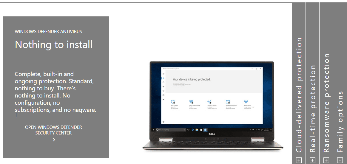 Windows Defender Antivirus homepage