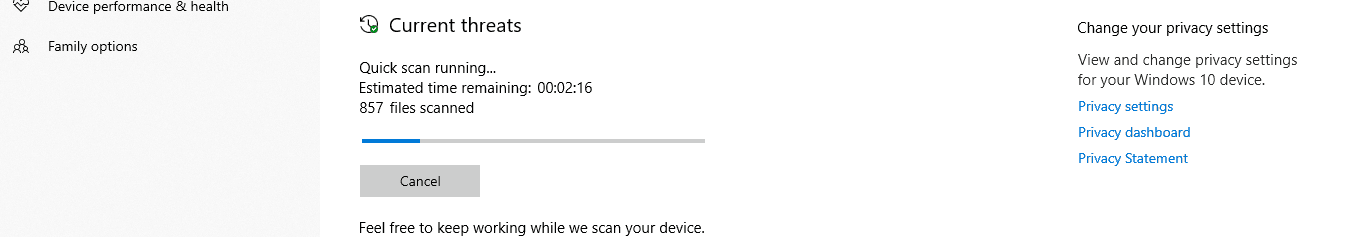 Windows Defender Antivirus quick scan