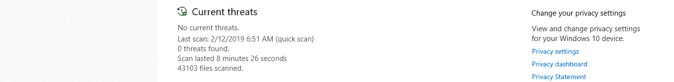 Scan results of Windows Defender Antivirus
