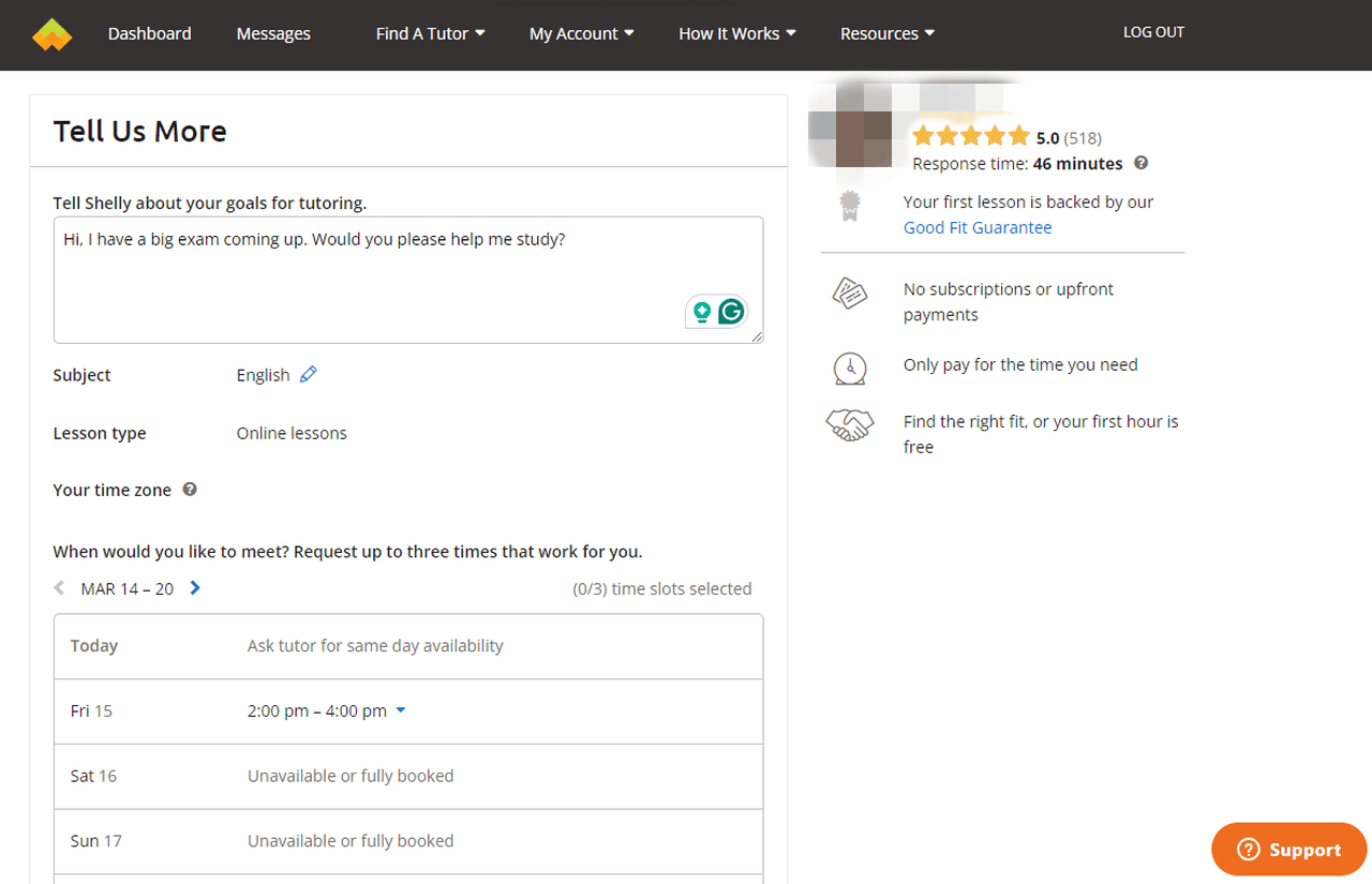 Wyzant contact tutor