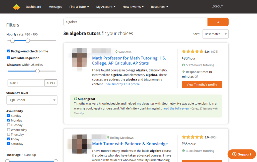 Wyzant in person tutors