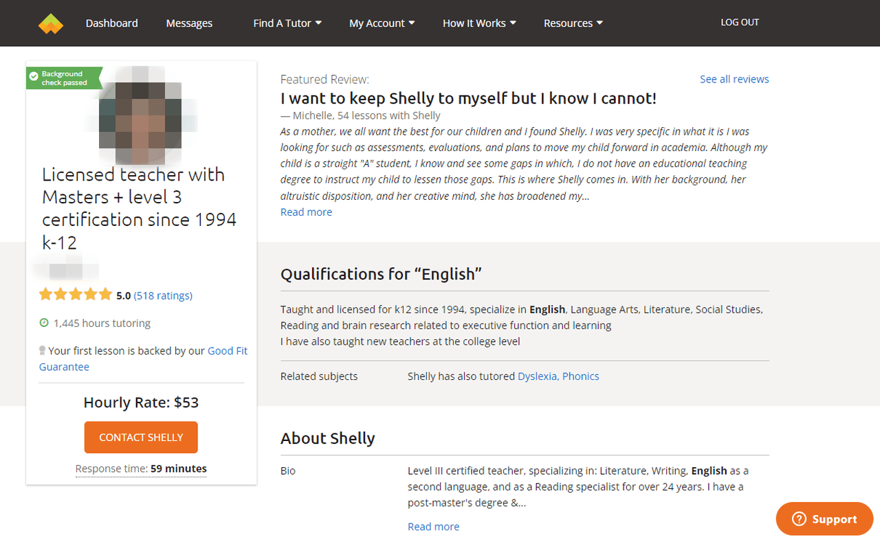 Wyzant tutor profile