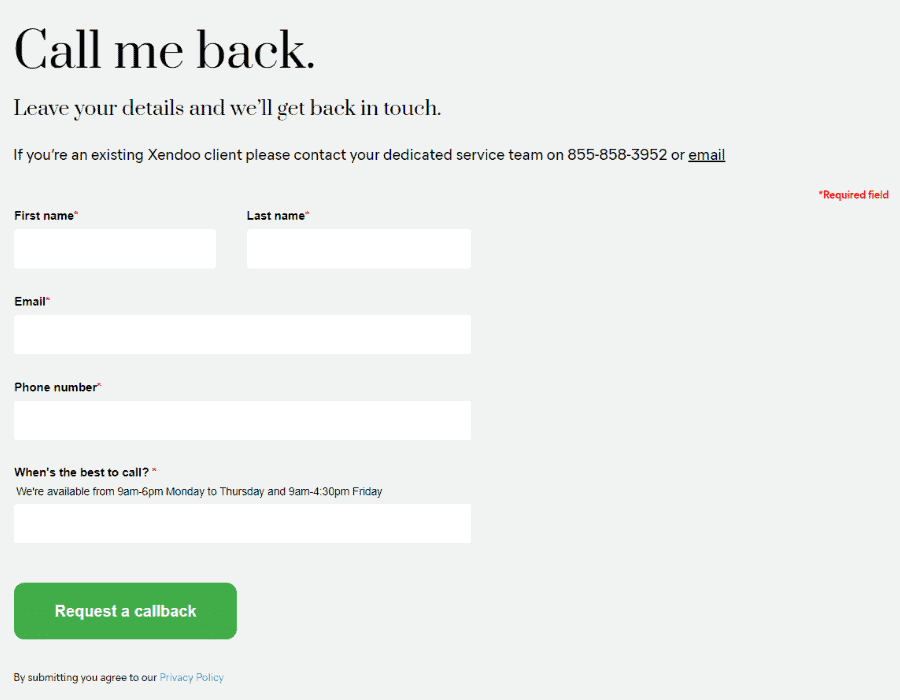 xendoo request a call back
