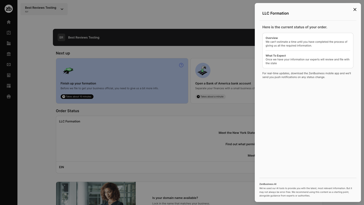 ZenBusiness business formation status
