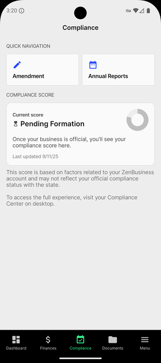 ZenBusiness mobile app compliance