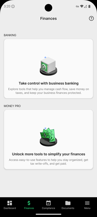 ZenBusiness mobile app finances