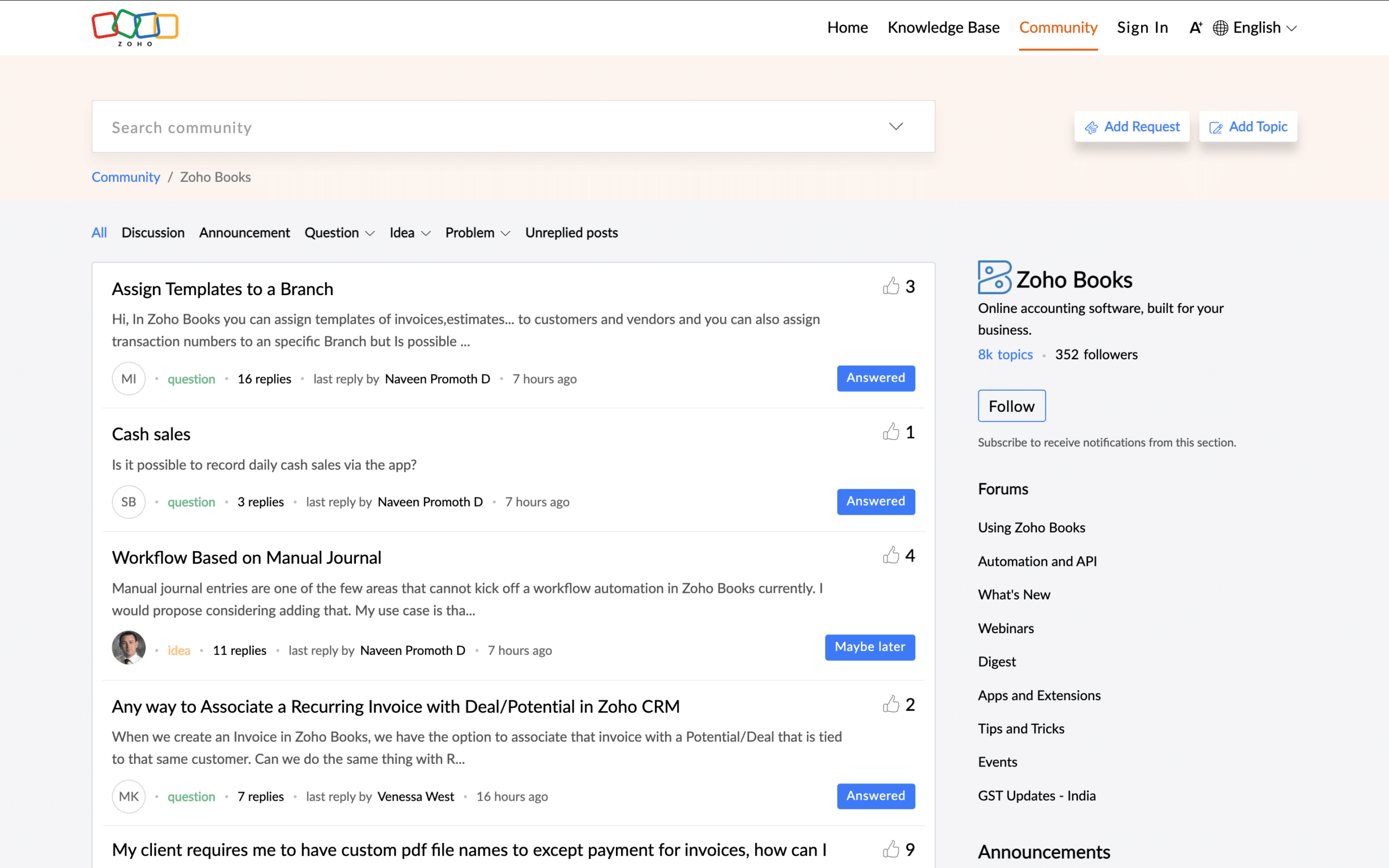 Zoho Books community forum