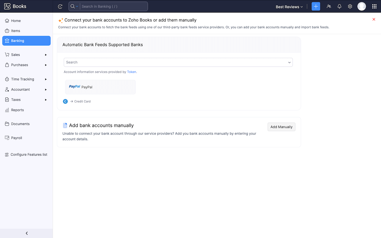 Zoho Books connecting bank