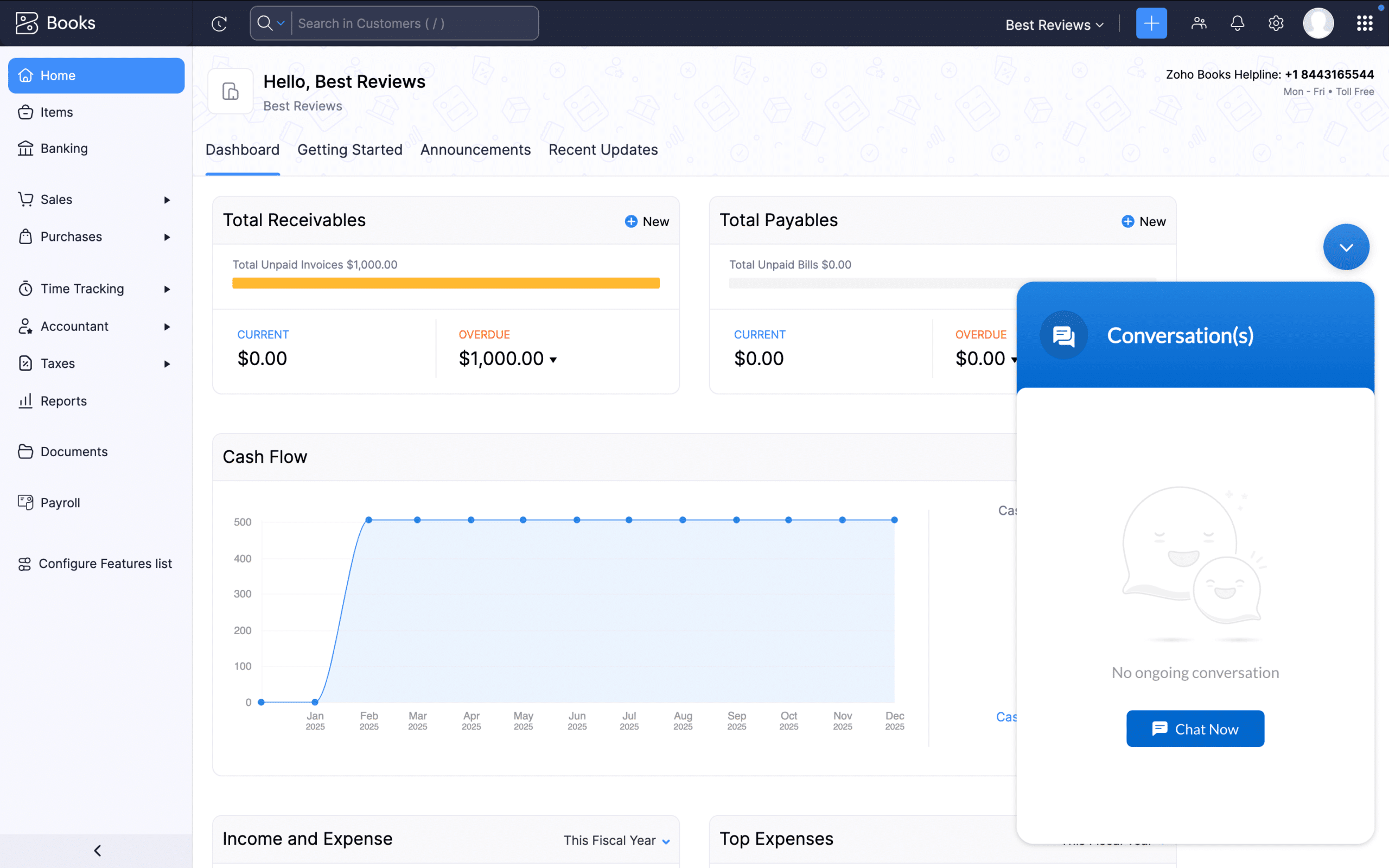 Zoho Books live chat
