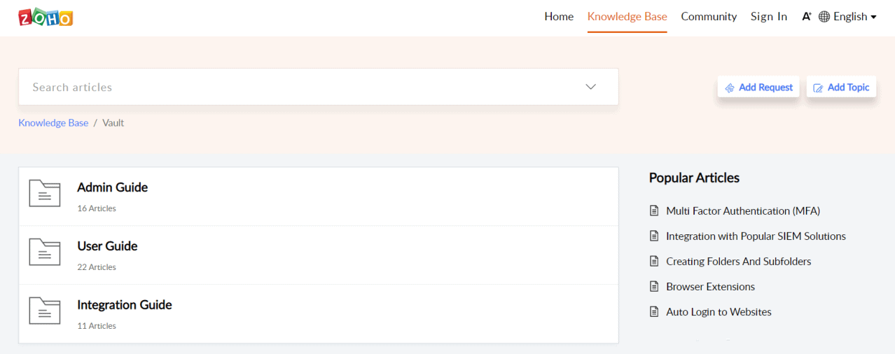 Zoho Vault knowledge base