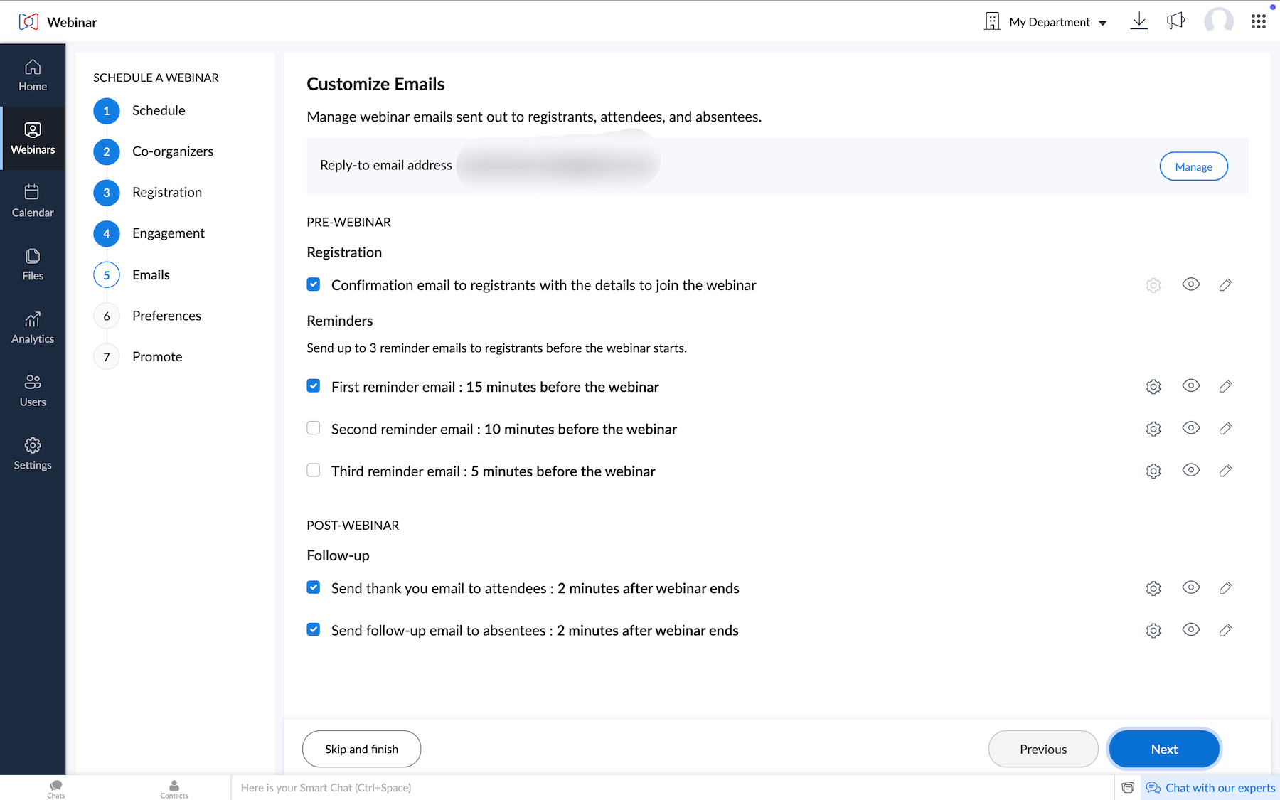Zoho Webinar email customization
