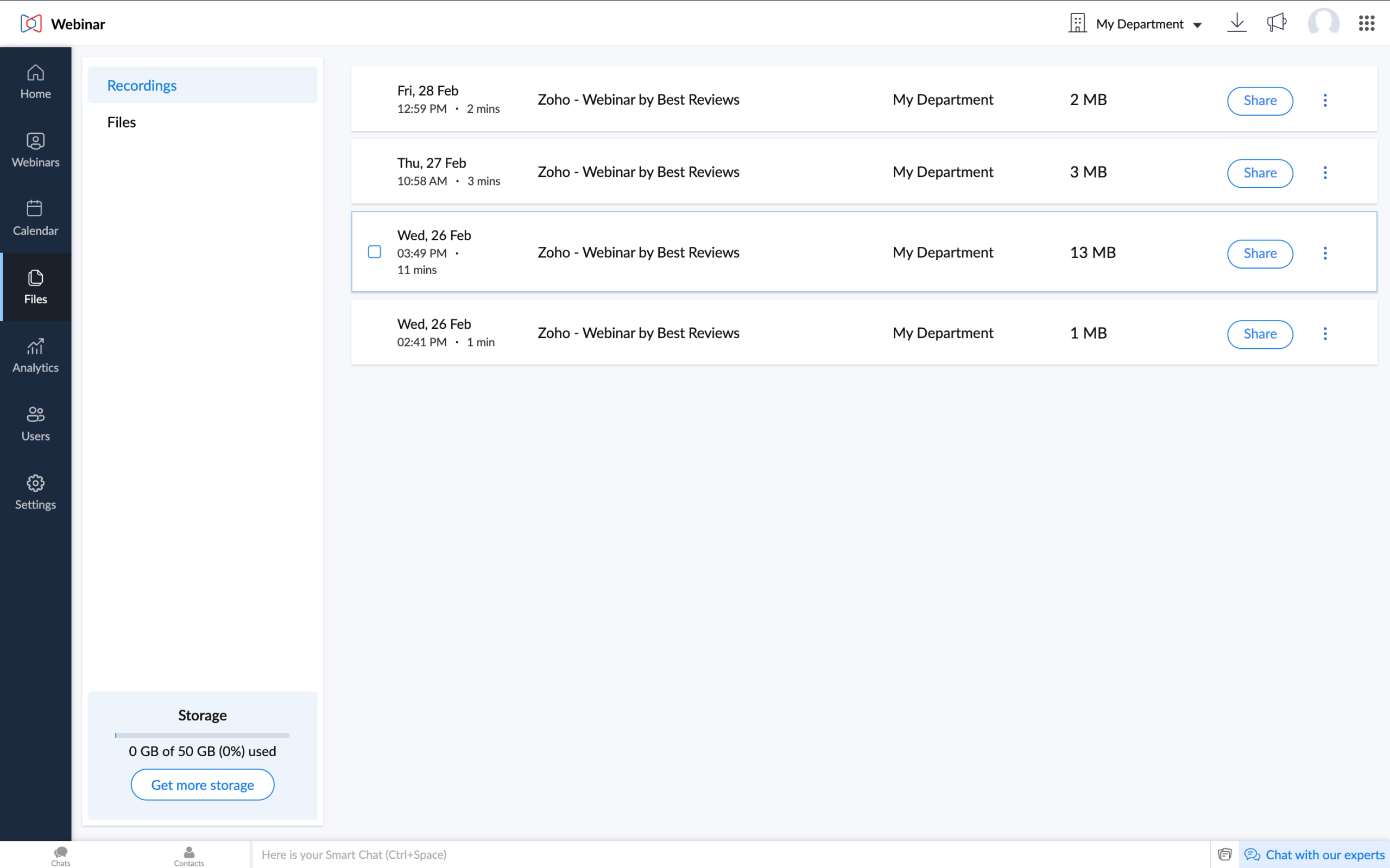 Zoho Webinar file management