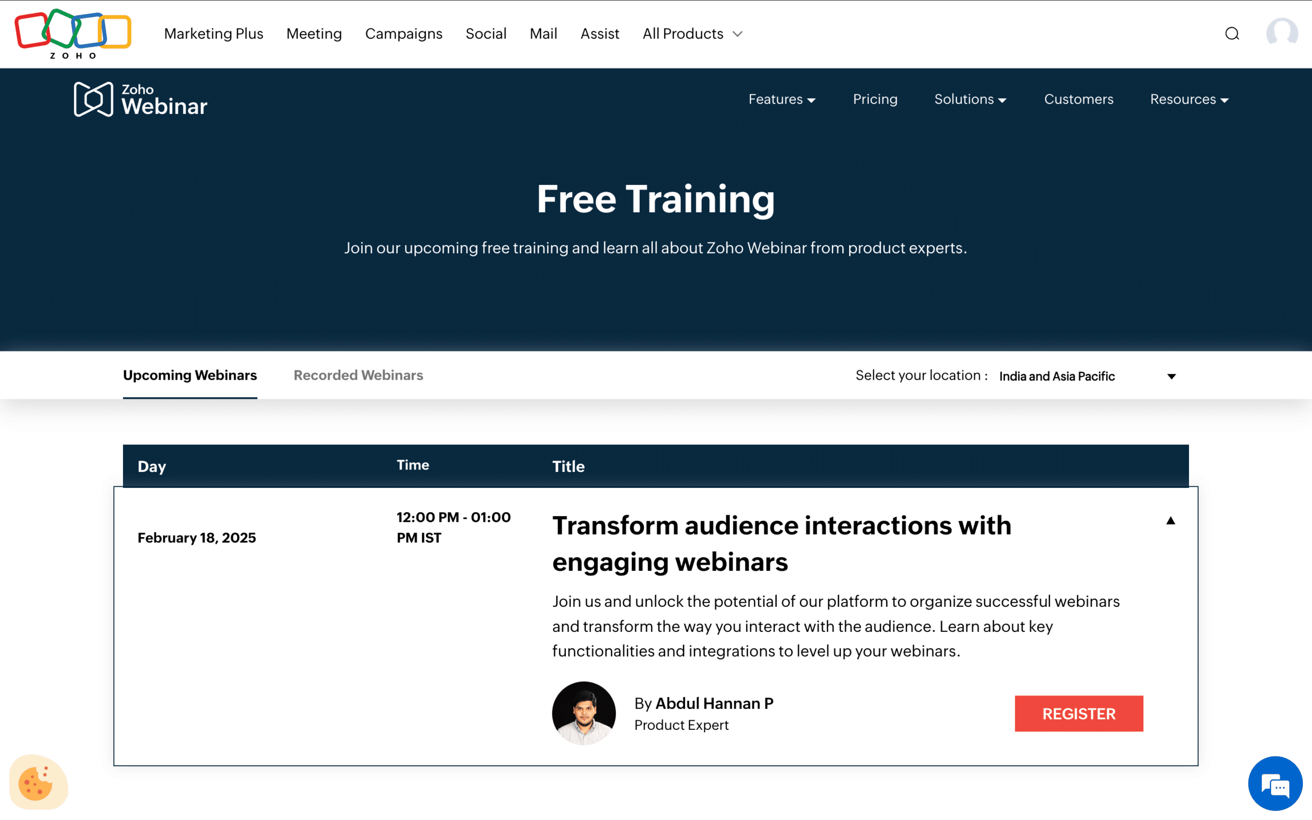 Zoho Webinar free training