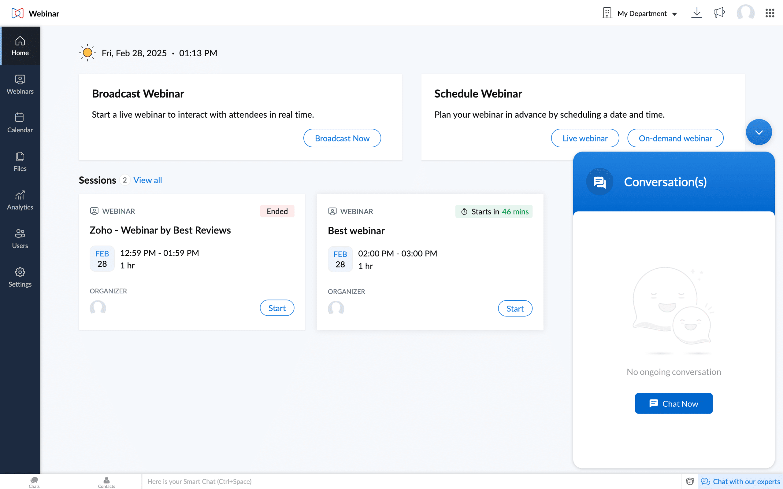 Zoho Webinar live chat
