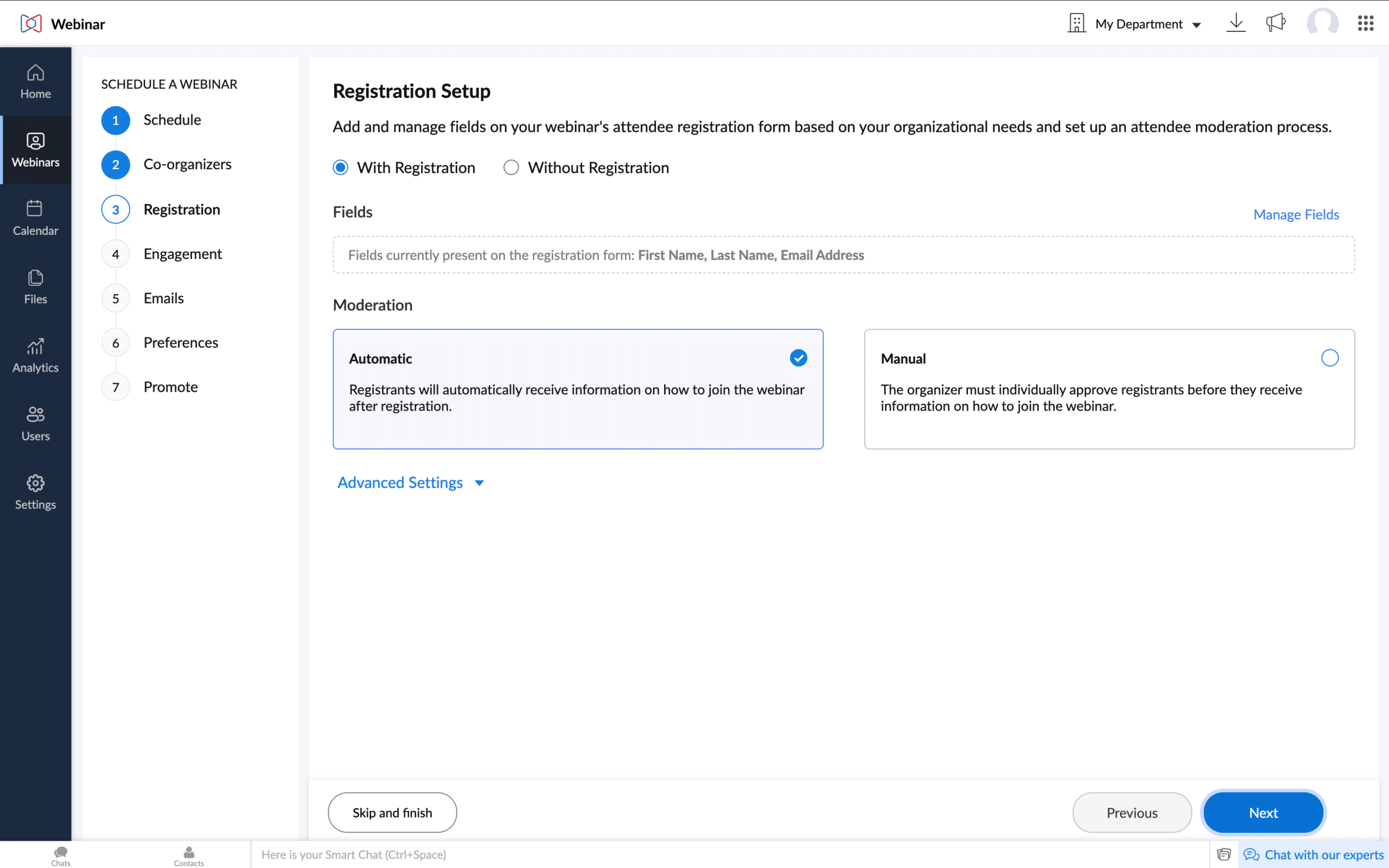 Zoho Webinar registration setup