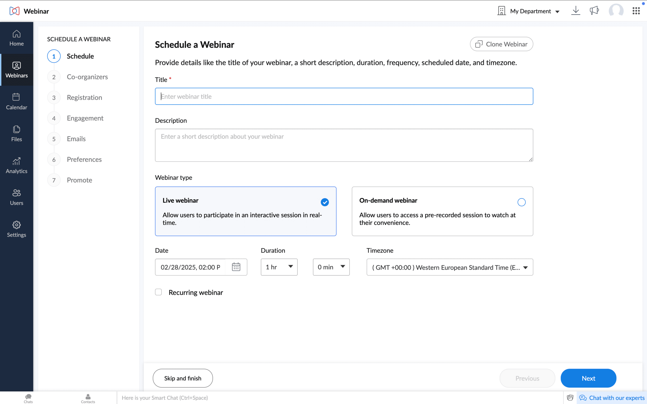 Zoho Webinar scheduler