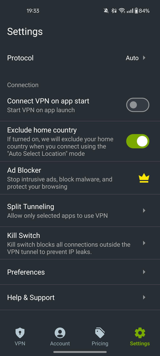 ZoogVPN android settings