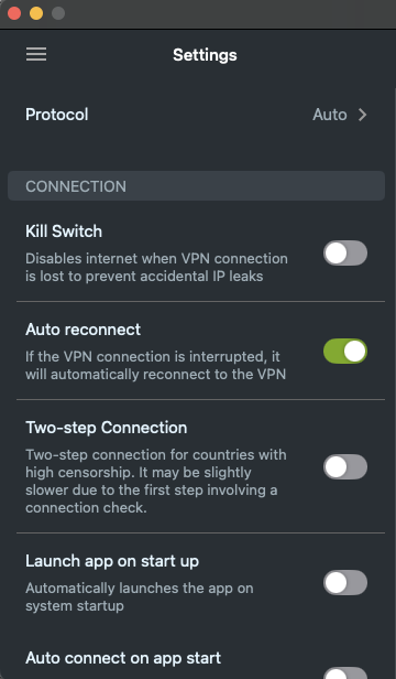 ZoogVPN connection settings