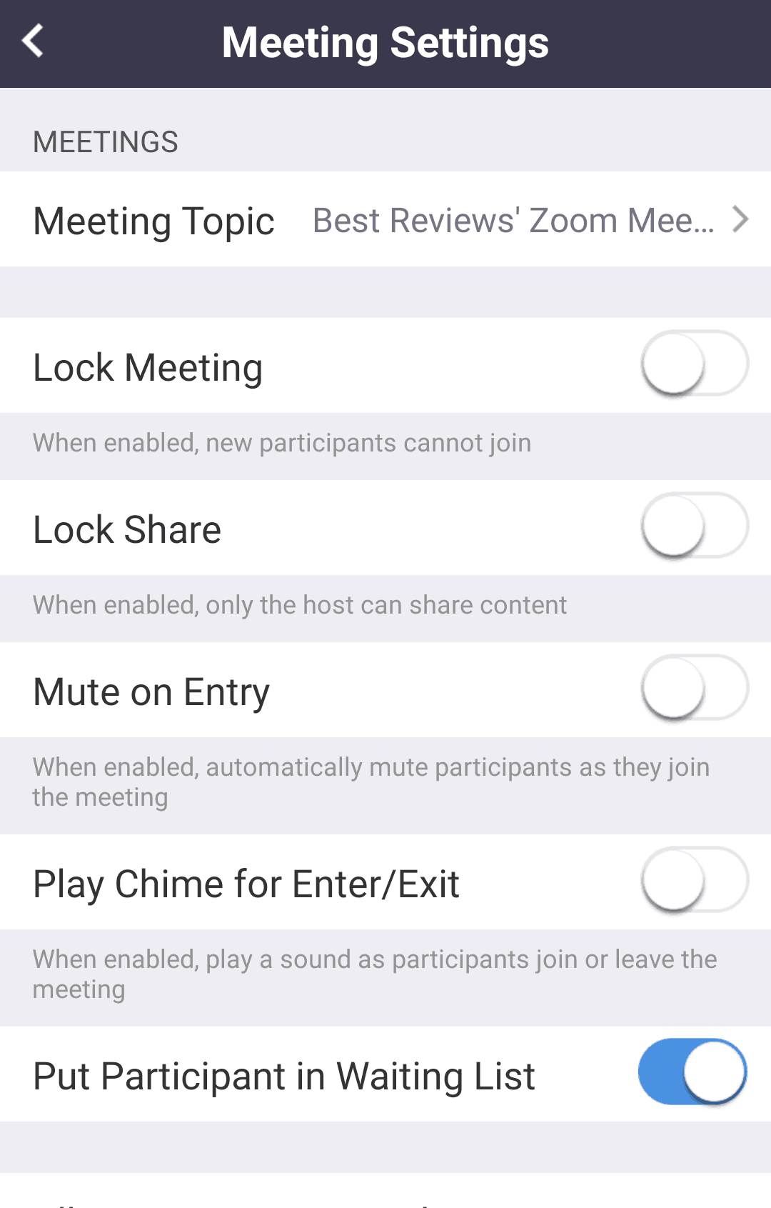 Zoom Android meeting settings