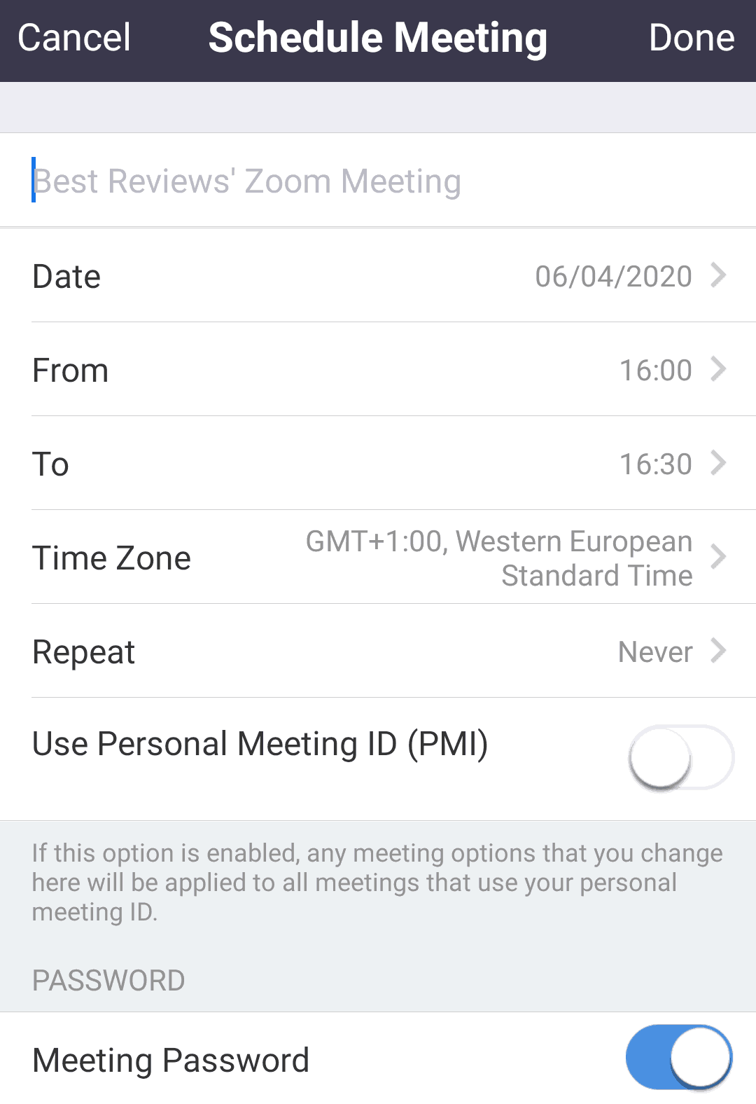 Zoom Android schedule meeting