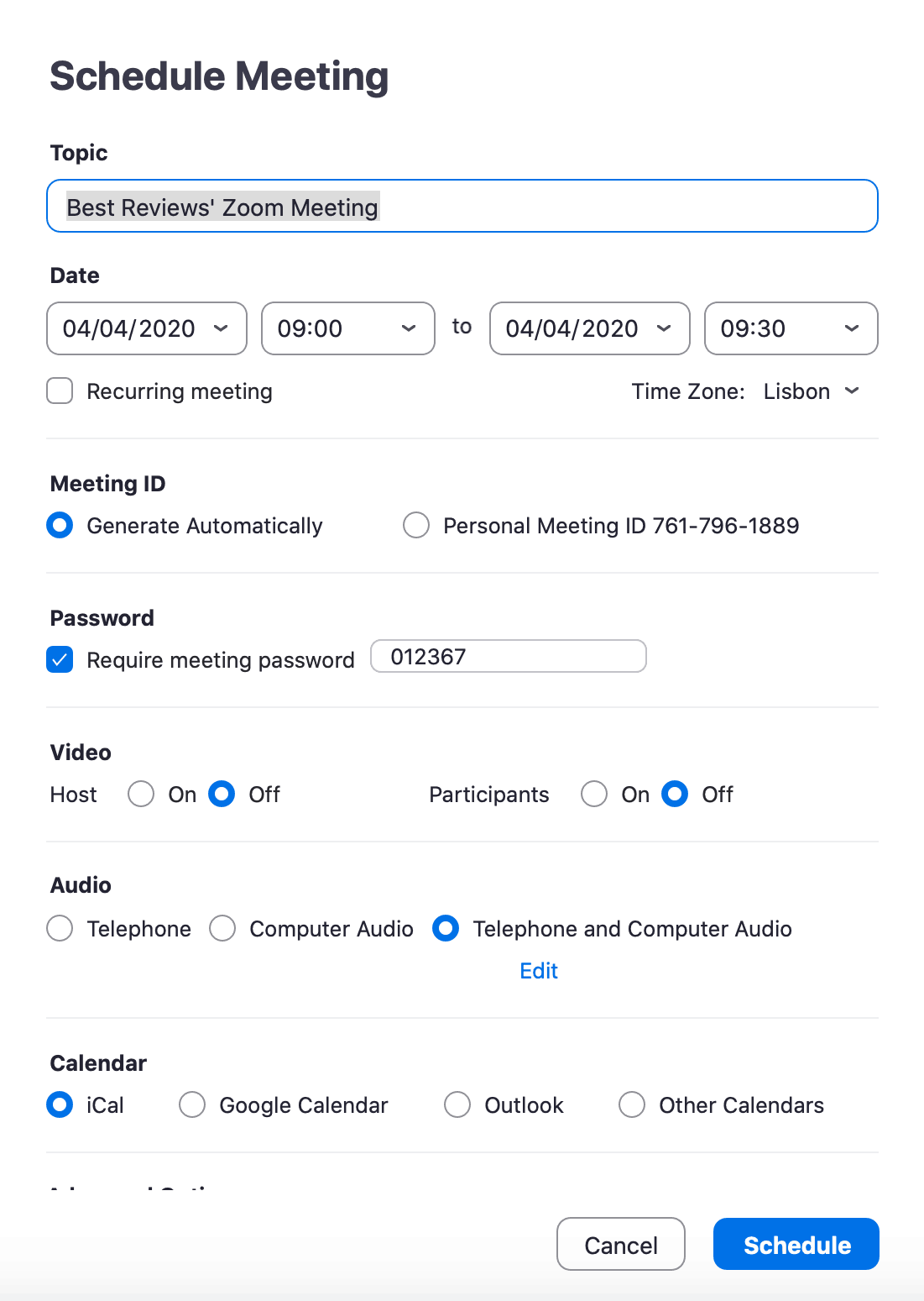 Zoom schedule meeting